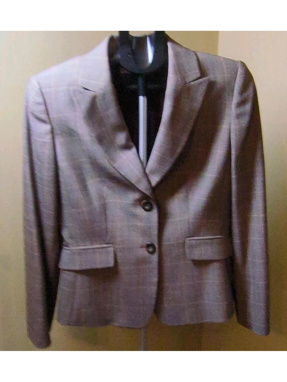 Tahari Arthur S. Levine Brown Plaid Notch Lapel Blazer Two-Button Women's Size 8